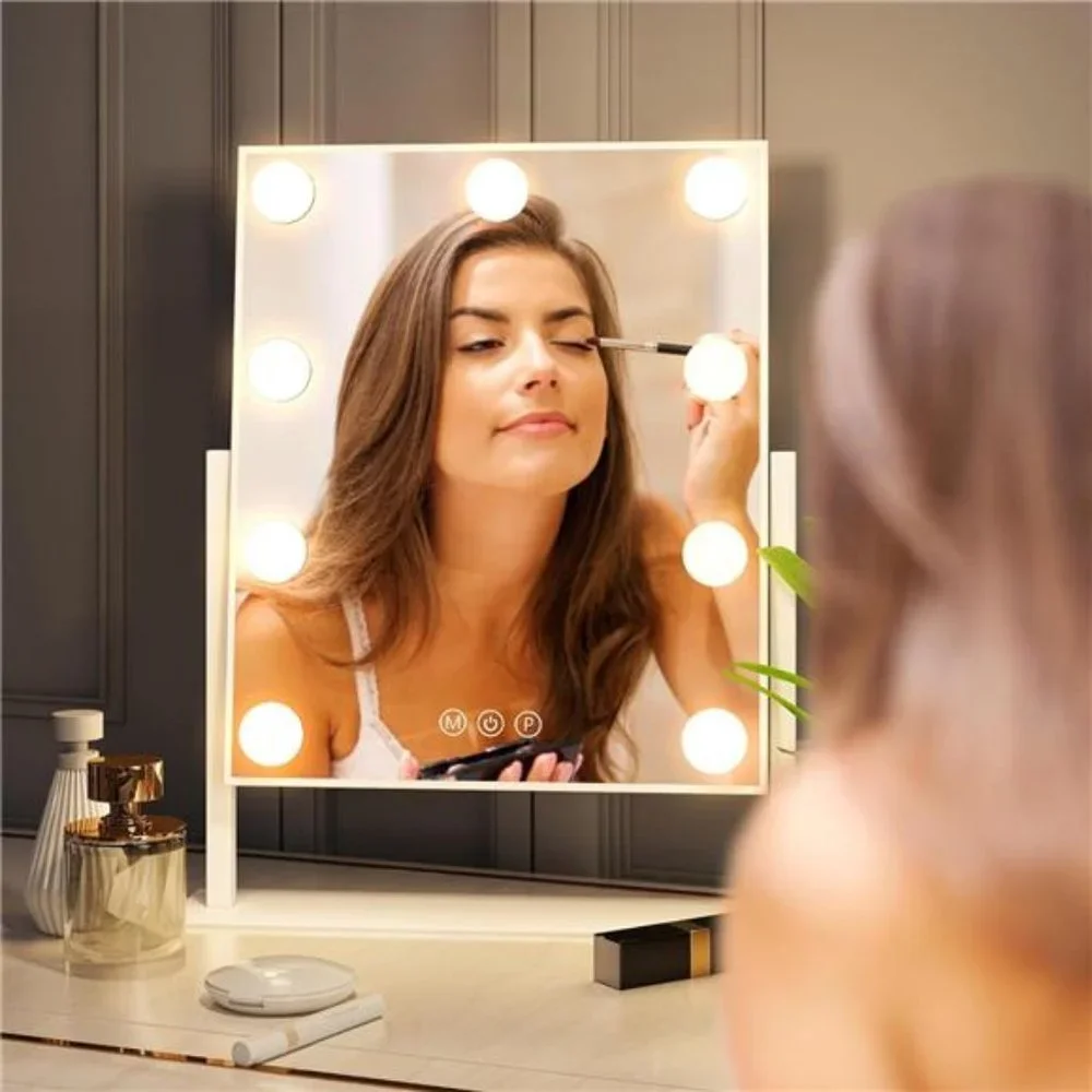 Hollywood Vanity Mirror with Lights,Tabletop Makeup Mirror with 9 LED Lights